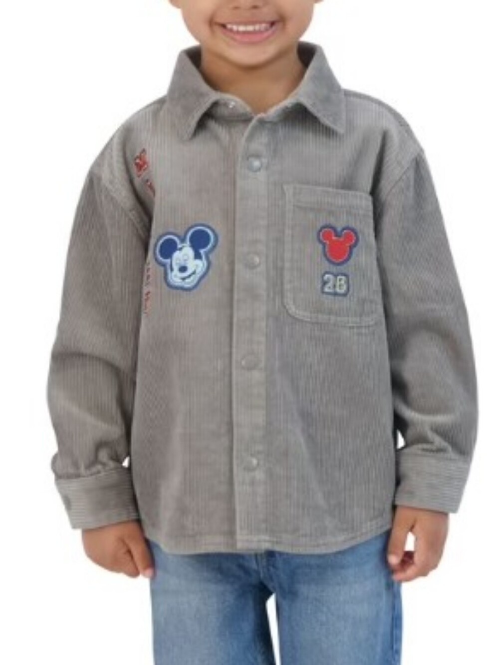 Disney Mickey Mouse Gray Corduroy Shacket Button-Up Shirt Jacket